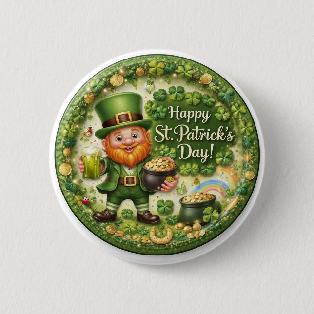 Bóton Redondo 5.08cm St. Patrick’s Day Leprechaun Button (Frente)