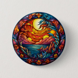 Bóton Redondo 5.08cm Stained Glass Sunset Button – Colorful Artistic 