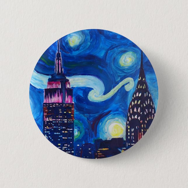 Bóton Redondo 5.08cm Starry Night New York (Frente)