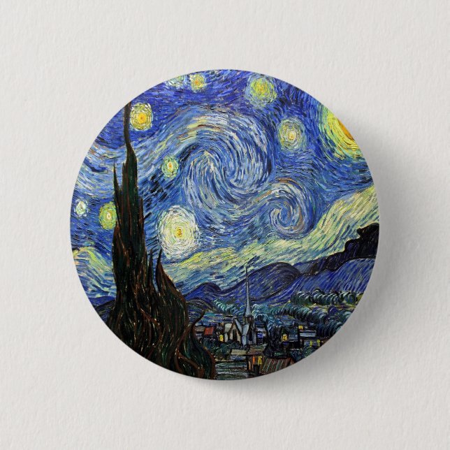 Bóton Redondo 5.08cm Starry Night Por Vincent Van Gogh 1889 (Frente)