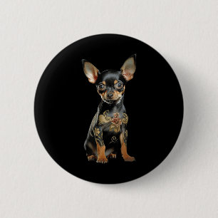 Bóton Redondo 5.08cm Steampunk Chihuahua Ink Tat Art Tattoo Artista Pup