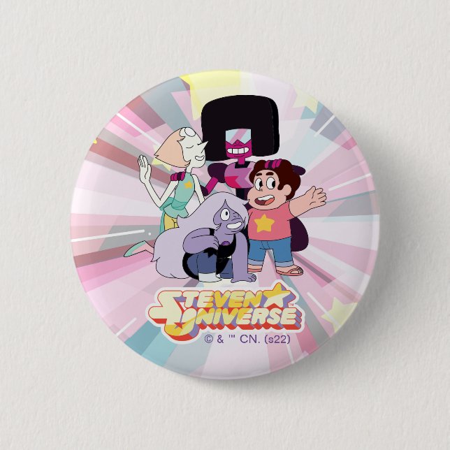 Bóton Redondo 5.08cm Steven Universe | Grupo Crystal Gem Huddle (Frente)