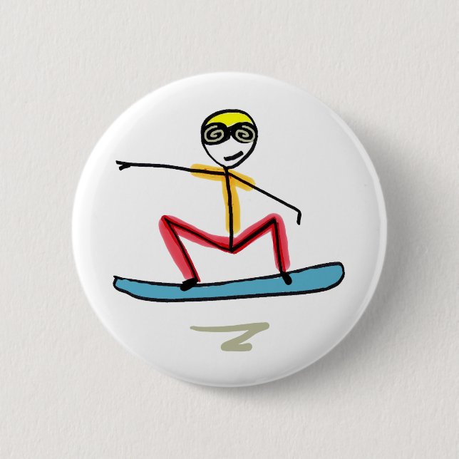 Bóton Redondo 5.08cm Stickman de Snowboarding (Frente)