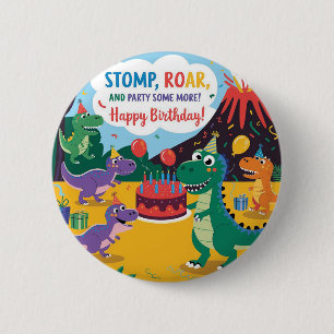 Bóton Redondo 5.08cm "Stomp, Roar e Partido Mais - Design Dino Kids