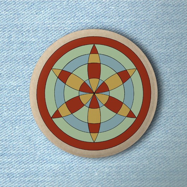Bóton Redondo 5.08cm Suffolk Hexafoil (Daisy Wheel) (Suffolk Hexafoil (Daisy Wheel) Witch Mark Button on Light Denim)