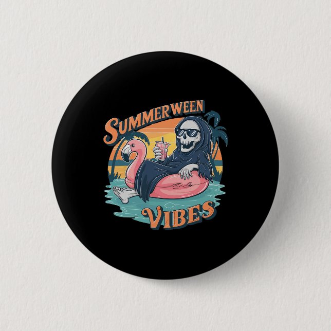 Bóton Redondo 5.08cm Summerween Vibes Skeleton Flamingo Float Summer Ha (Frente)