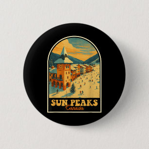Bóton Redondo 5.08cm Sun Peaks Canada Vintage Design Retro Ski Village