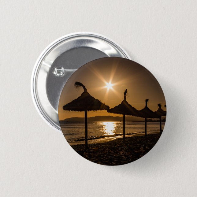 Bóton Redondo 5.08cm Sunset na praia, Maiorca, Espanha (Frente & Verso)