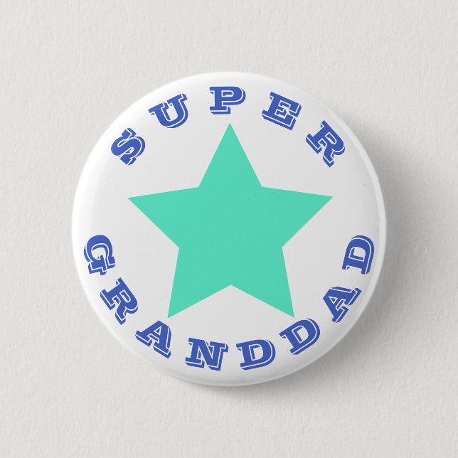 Bóton Redondo 5.08cm SUPER GRANDDDAD - Botão Grande Estrela Teal (Frente)