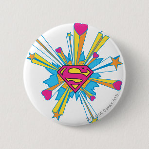 Bóton Redondo 5.08cm Super-Homem Estilizado Logotipo rosa com coraçã