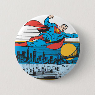 Bóton Redondo 5.08cm Super-Homem Voa Pela Cidade