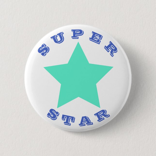 Bóton Redondo 5.08cm SUPER STAR | Botão Grande Estrela Teal (Frente)
