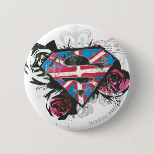 Bóton Redondo 5.08cm Supergirl British Flag e Rosas