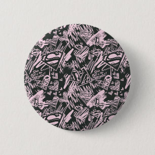 Bóton Redondo 5.08cm Supergirl Pink e Black Scribbles