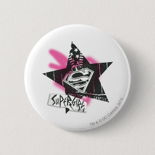 Bóton Redondo 5.08cm Supergirl Pink Spray Paint Star (Frente)