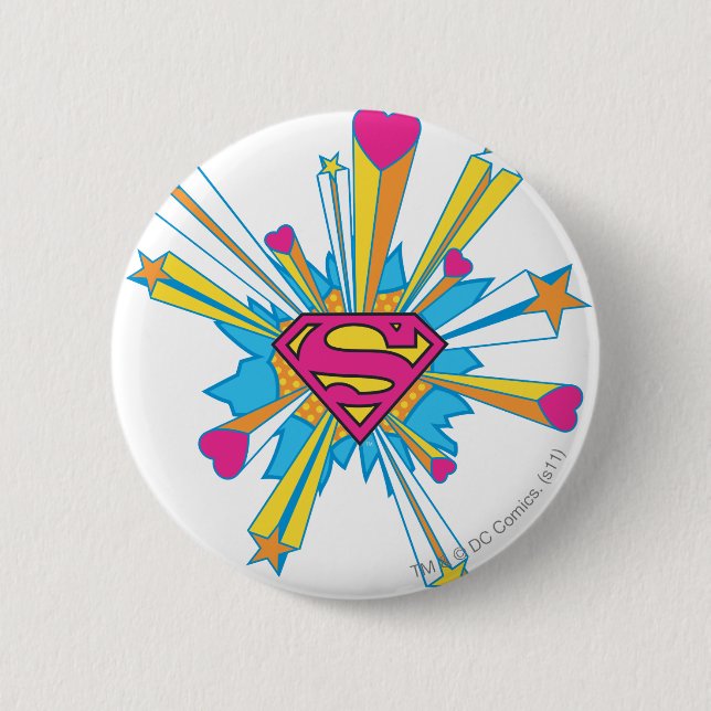 Bóton Redondo 5.08cm Superman Estilizado | Cor-de-rosa com logótipo car (Frente)