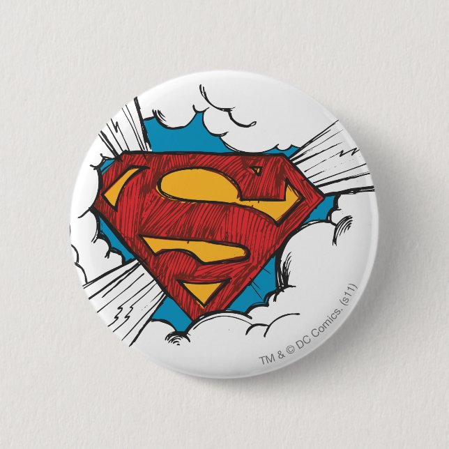 Bóton Redondo 5.08cm Superman S-Shield | Logotipo em nuvens (Frente)