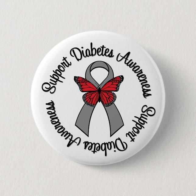 Bóton Redondo 5.08cm Support Diabetes Awareness Butterfly Ribbon (Frente)