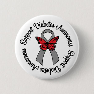 Bóton Redondo 5.08cm Support Diabetes Awareness Butterfly Ribbon