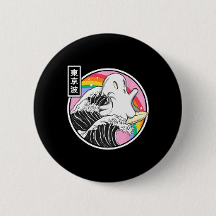 Bóton Redondo 5.08cm Surfando Fantasma Japão Kanagawa Onda Kawaii Anime