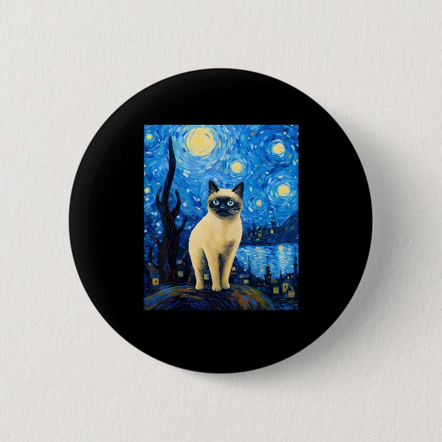 Bóton Redondo 5.08cm Surreal Starry Night Siamese Cat (Frente)