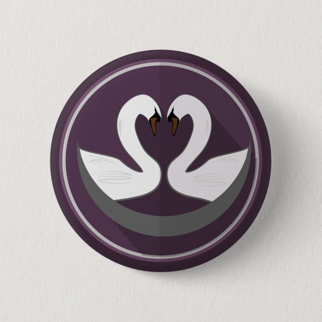 Bóton Redondo 5.08cm SWANS DE AMOR DE 2¼ Polegadas, Padrão (Frente)