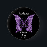 Bóton Redondo 5.08cm Sweet 16th Birthday Butterfly Personalizada<br><div class="desc">Belo Botão Personalizado da Borboleta do 16.º Aniversário do 16.º aniversário. Preencha o campo de nome para personalizar. Para mais excelentes que combinem com produtos doces 16,  visite minha loja Hugglebugs.</div>