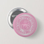 Bóton Redondo 5.08cm Sweet Sixteen Pink Birthday<br><div class="desc">Sweet 16 Button Pin. Soft pink color, sweetly designed for that special girl. ⭐This Product is 100% Customizable. Graphics and / or text can be added, deleted, moved, resized, changed around, rotated, etc... 99% of my designs in my store are done in layers. This makes it easy for you to...</div>