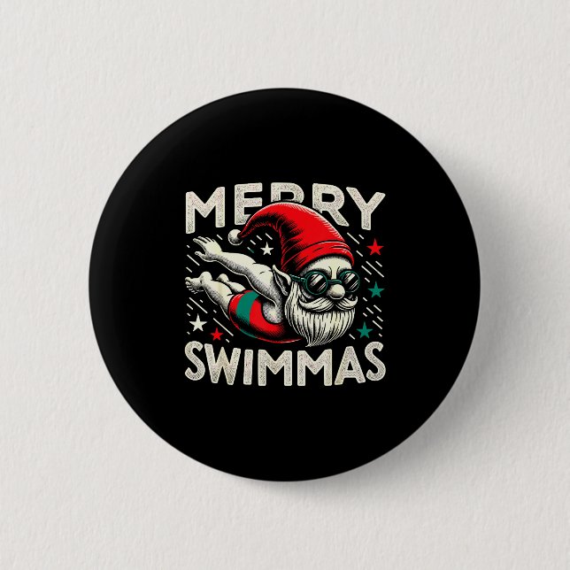 Bóton Redondo 5.08cm Swimming Gnome, Merry Swimmas, Swimmer Christmas  (Frente)