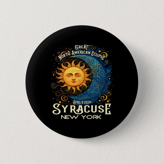 Bóton Redondo 5.08cm Syracuse New York 2024 Total Eclipse Solar Celesti (Frente)