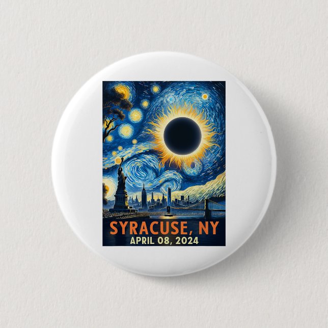 Bóton Redondo 5.08cm Syracuse New York Total Solar Eclipse 2024 Starry (Frente)