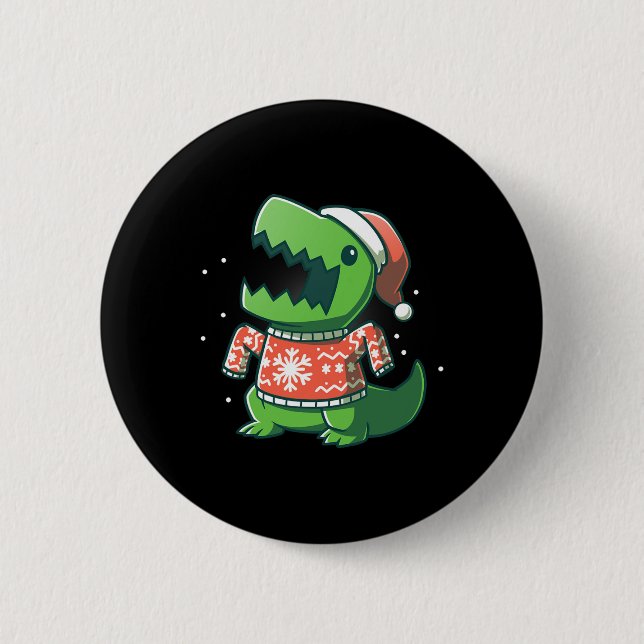 Bóton Redondo 5.08cm T-rex de natal Dinossauro Feio Saurus (Frente)