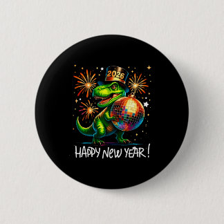 Bóton Redondo 5.08cm T Rex Happy New Year 2026 Disco Ball Fireworks Tee