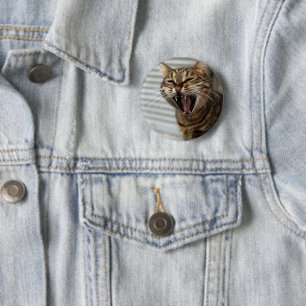 Bóton Redondo 5.08cm Tabby Cat Gawning Retrato Artístico