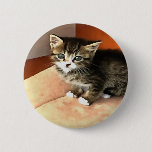 Bóton Redondo 5.08cm Tabby Cat Kitten Pet Retrato