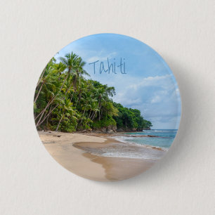 Bóton Redondo 5.08cm Tahiti Sand Beach Blue Sky Palm Trees