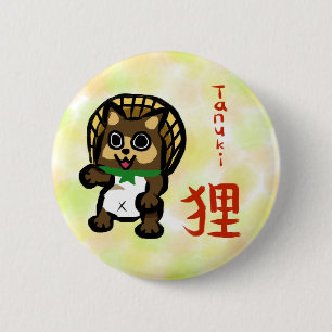 Bóton Redondo 5.08cm Tanuki com Kanji Sticker