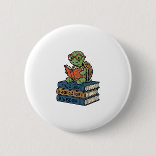 Bóton Redondo 5.08cm Tartaruga Cute Lendo em Livros Vetor Vintage_1