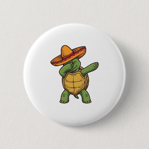 Bóton Redondo 5.08cm Tartaruga Dabbing Sombrero Design Vetorial Vintage