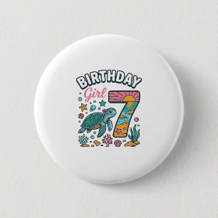 Bóton Redondo 5.08cm Tartaruga Marinha Menina de Aniversário Desenho Ve