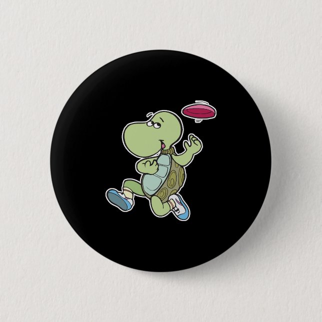 Bóton Redondo 5.08cm tartaruga tocando frisbee (Frente)