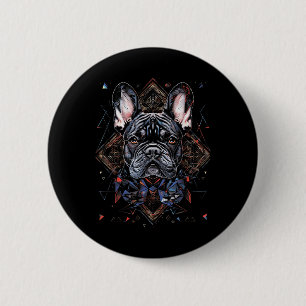 Bóton Redondo 5.08cm Tattoo Art French Buldog Combinado Geométrico