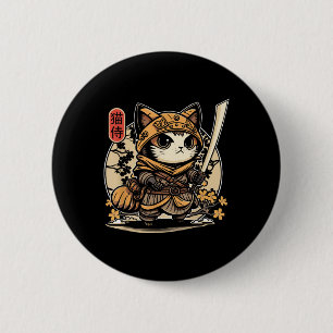 Bóton Redondo 5.08cm Tatuagem de Gato Samurai Japonês, Kawaii Ninja Cat