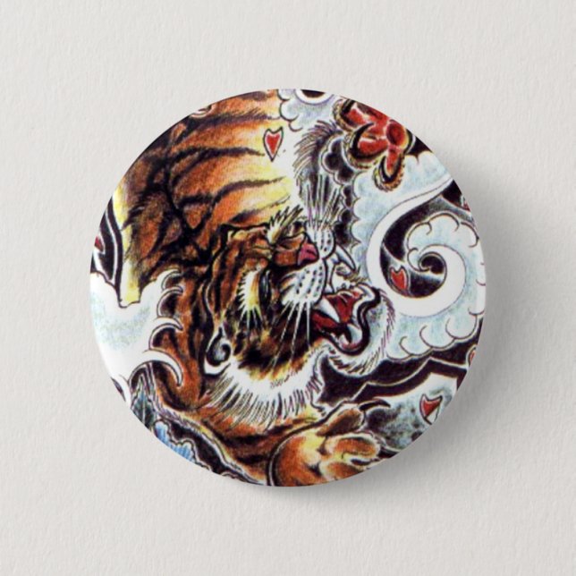 Bóton Redondo 5.08cm Tatuagem de Tigre Japonês (Frente)