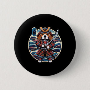 Bóton Redondo 5.08cm Tatuagem do cão Samurai japonês, Beagle Kawaii Nin