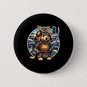 Bóton Redondo 5.08cm Tatuagem do cão Samurai japonês, Ouro Retriever Ka