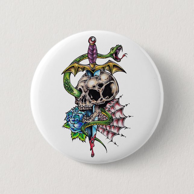 Bóton Redondo 5.08cm Tatuagem do Skull & Dagger (Frente)
