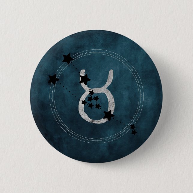Bóton Redondo 5.08cm Taurus bull zodiac constellation distressed teal (Frente)