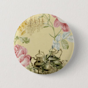 Bóton Redondo 5.08cm Tea party floral francês de Paris do bule do
