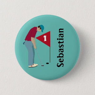Bóton Redondo 5.08cm Teal Blue Golfer Putting